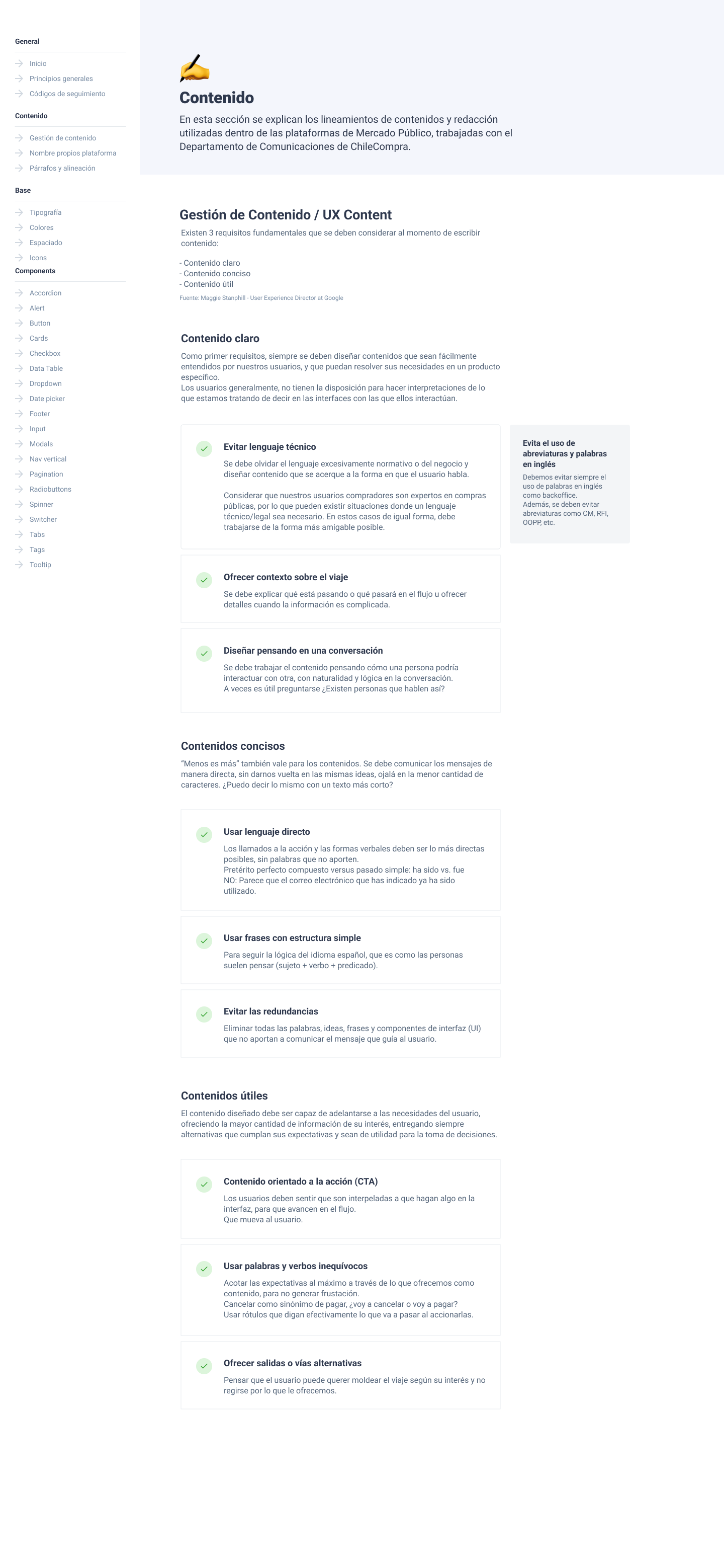 Lineamientos de contenido del Design System